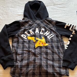 Kids Pikachu Plaid Hoodie - Black and Gray